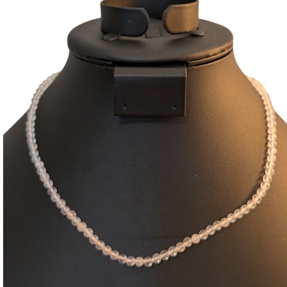 Clear Glass Bead Strung on Pink Thread 925 Sterling Silver Choker 17" Necklace